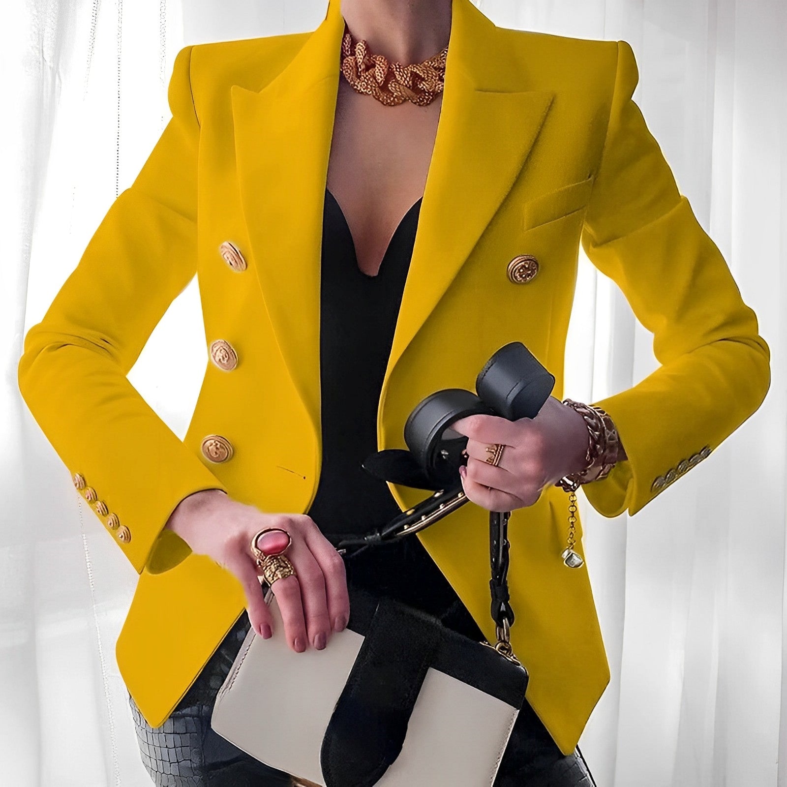 Damska Wiosenna Marynarka Slim Fit z Detalami Guzików