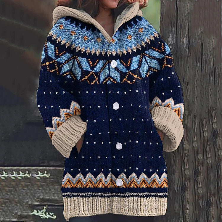 Damski Sweter Kardigan z Ręcznie Dzierganym Wzorem i Otwartym Przodem