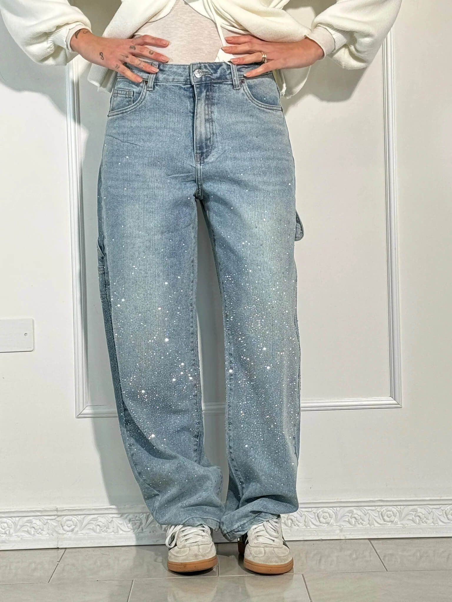 Damskie Jeansy Balloon z Cyrkoniami