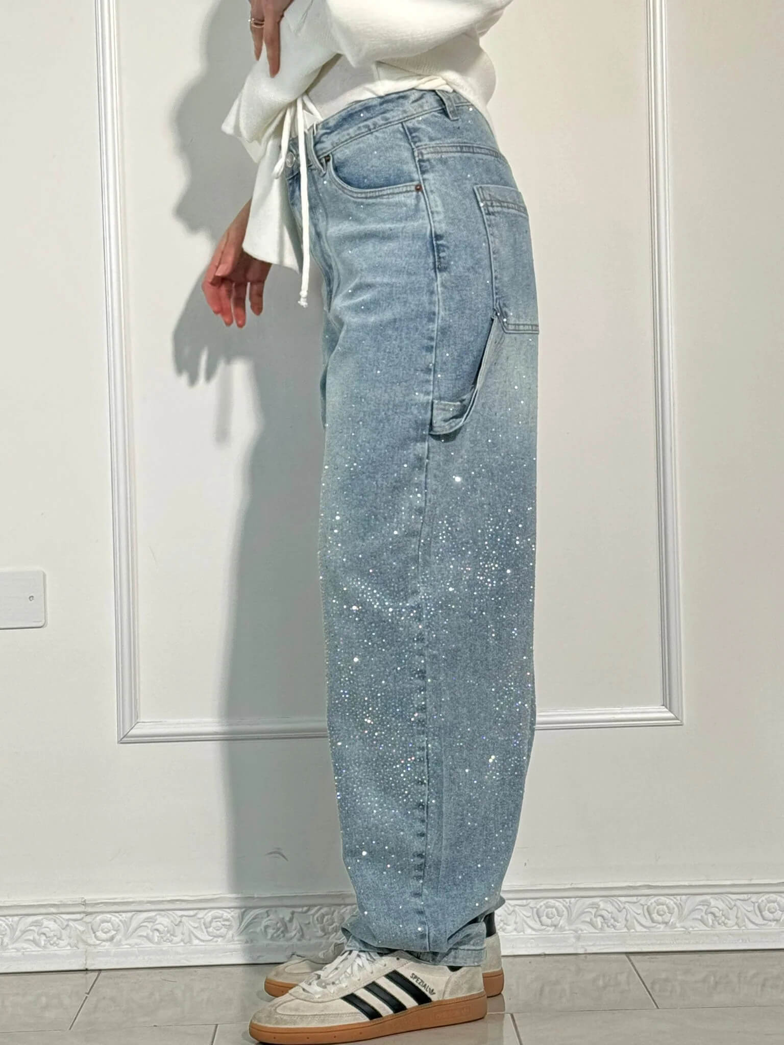 Damskie Jeansy Balloon z Cyrkoniami