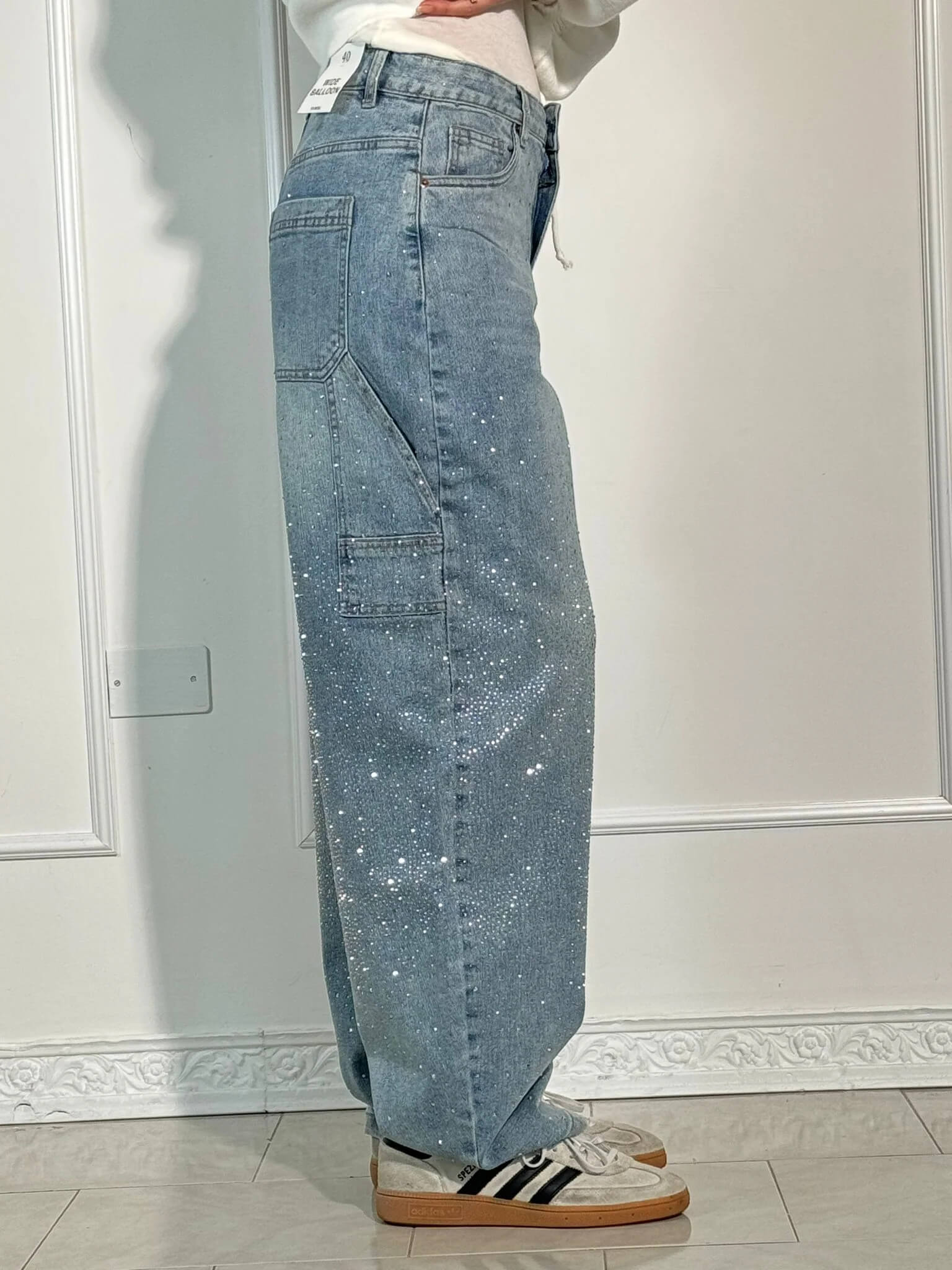 Damskie Jeansy Balloon z Cyrkoniami