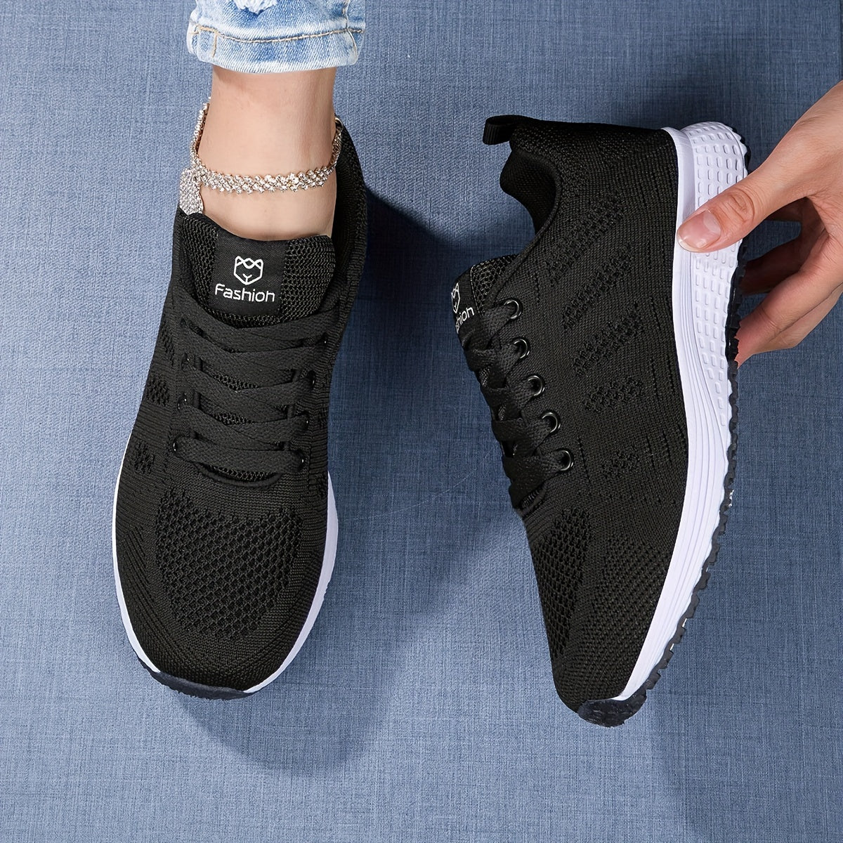 Damskie Sneakersy Dzianinowe z Oddychającą Cholewką i Amortyzującą Podeszwą