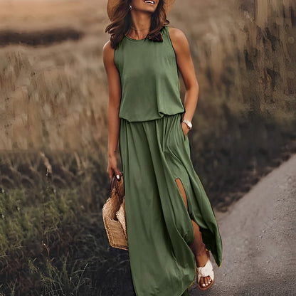 Sukienka Maxi bez Rękawów w Stylu Retro | Idealna na Wiosnę i Lato