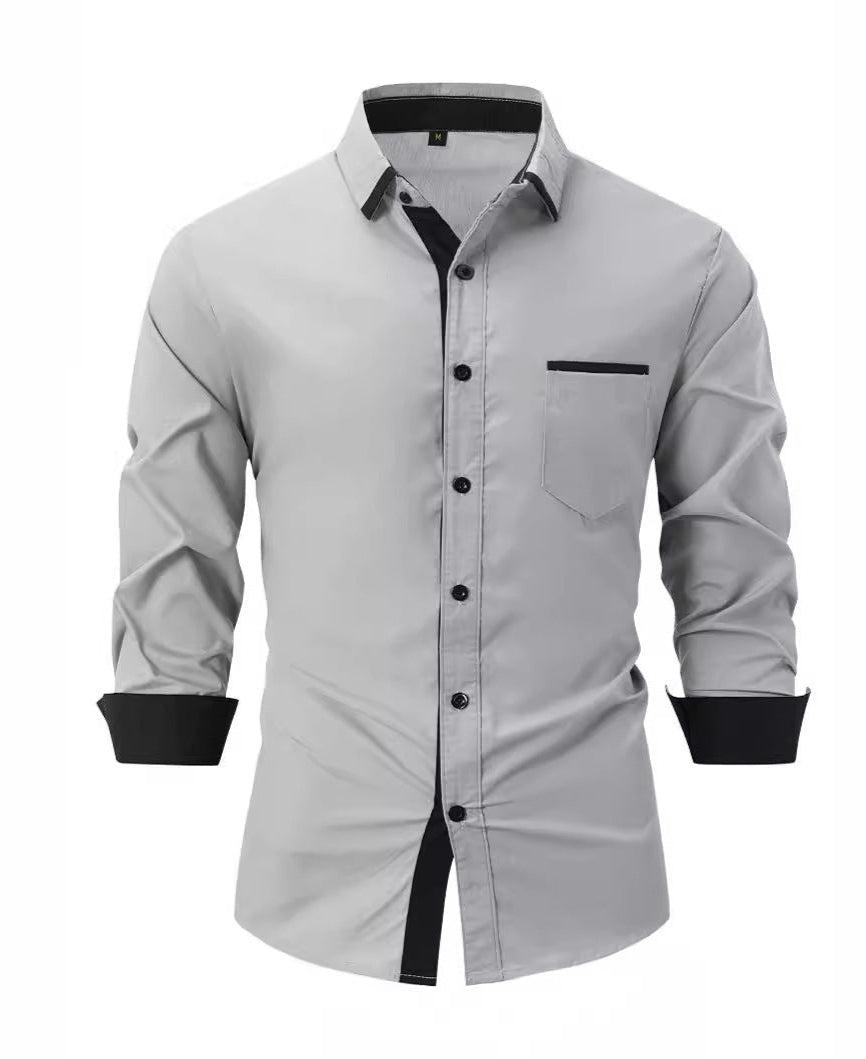 Męska Wiosenna Koszula Biznesowa Slim Fit w Paski z Długim Rękawem