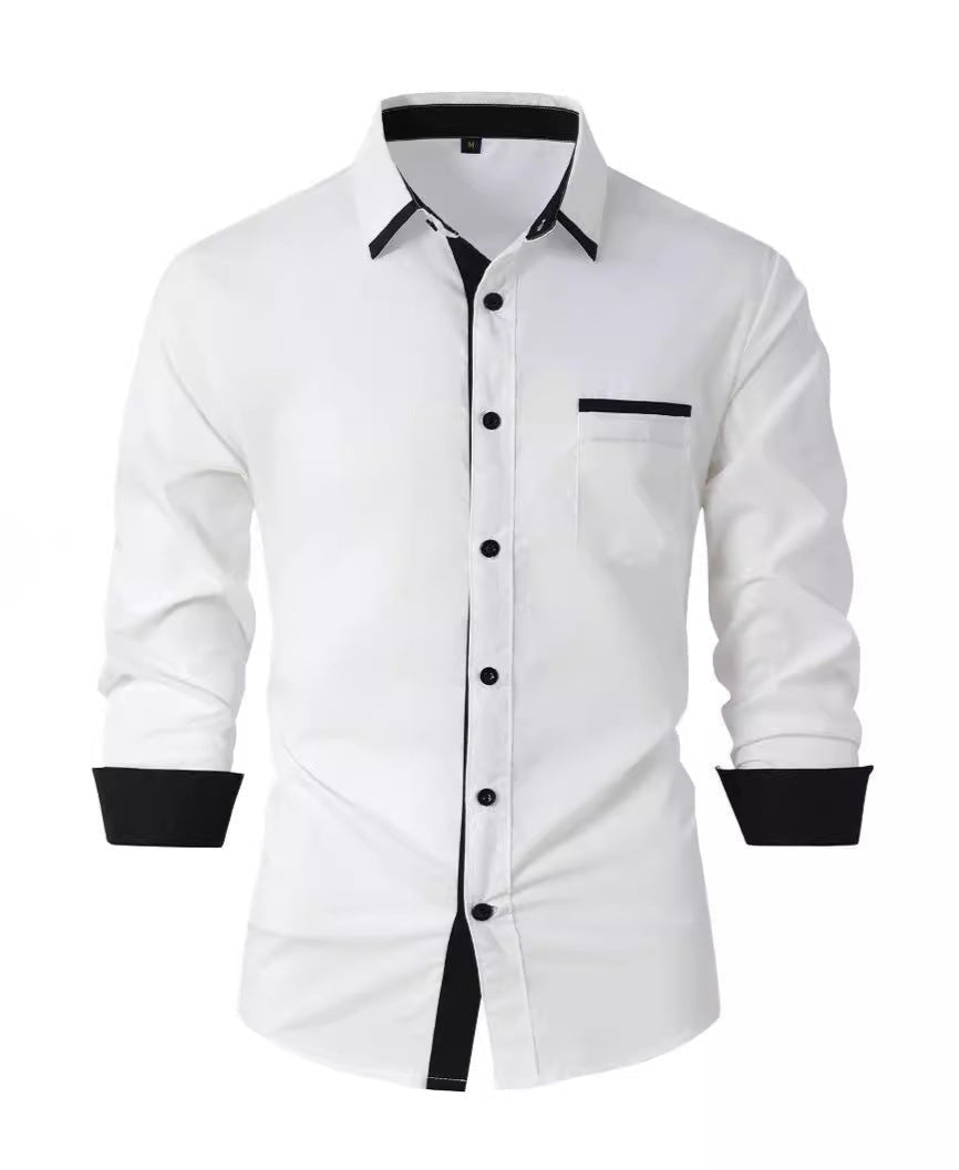 Męska Wiosenna Koszula Biznesowa Slim Fit w Paski z Długim Rękawem