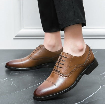 Męskie Buty Oxford z PU Skóry ze Sznurowaniem i Szpiczastym Noskiem