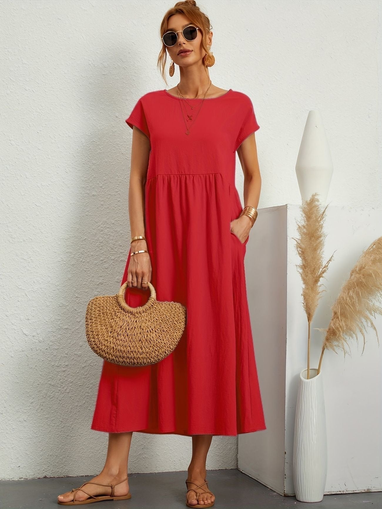 Sukienka Midi z Eleganckim Krojem i Miękką Tkaniną | Idealna na Wiosnę i Lato