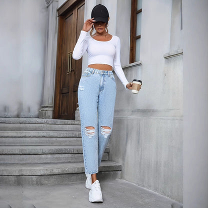 Dżinsy High-Waist Loose Straight Ripped Idealne na Wszystkie Pory Roku