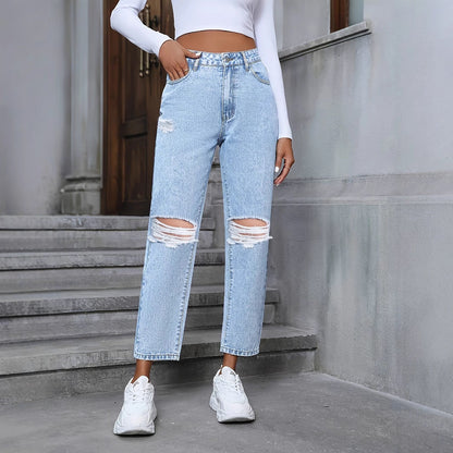 Dżinsy High-Waist Loose Straight Ripped Idealne na Wszystkie Pory Roku