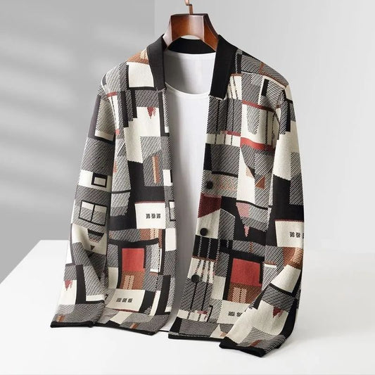 Geometriczny Kamuflażowy Sweter z Długim Rękawem Idealny na Wiosnę i Jesień