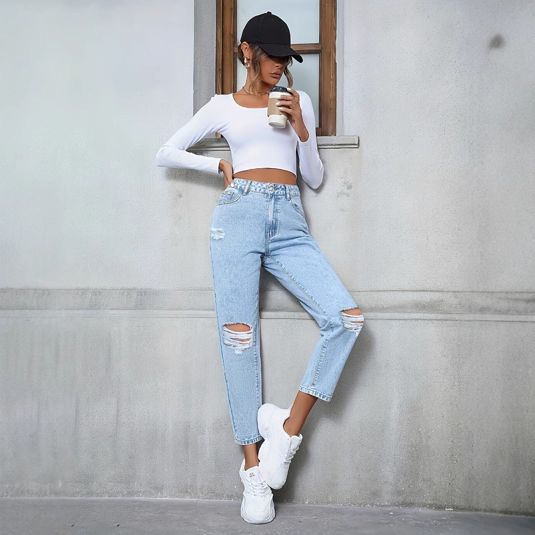 Dżinsy High-Waist Loose Straight Ripped Idealne na Wszystkie Pory Roku