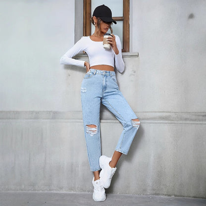 Dżinsy High-Waist Loose Straight Ripped Idealne na Wszystkie Pory Roku