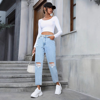 Dżinsy High-Waist Loose Straight Ripped Idealne na Wszystkie Pory Roku