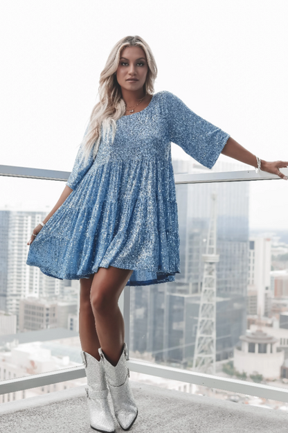 Warstwowa Sukienka Mini Babydoll z Cekinami | Idealna na Letnie Przyjęcia