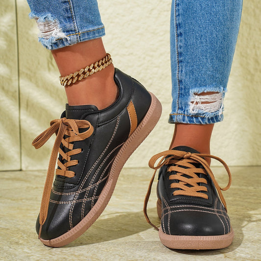 Sznurowane Sneakersy na Grubej Podeszwie z Okrągłym Noskiem | Idealne na Każdą Porę Roku
