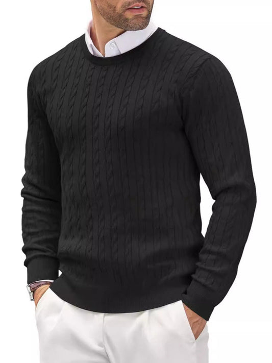 Męski sweter z okrągłym dekoltem w slim fit z przekręconym wzorem, idealny na jesień