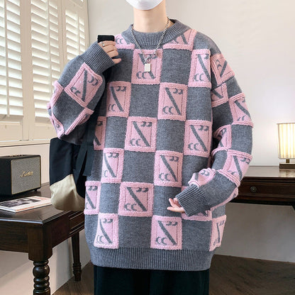 Męski gruby sweter z chenille, luźny krój, idealny na jesień