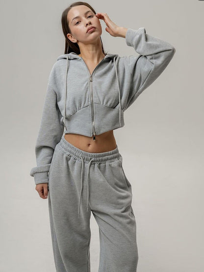 Bluza z Kapturem i Suwakiem oraz Koronkowe Spodnie 7/8 | Idealny na Wiosnę i Jesień