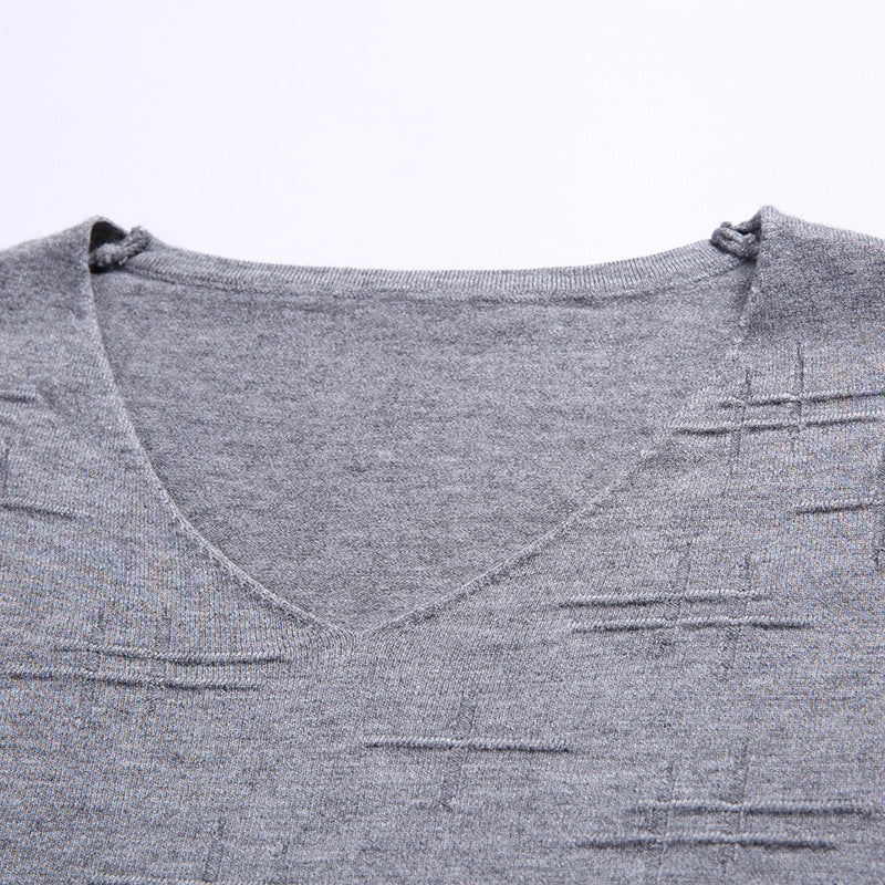 Sweter z dekoltem w serek o slim fit i długim rękawie dla mężczyzn, idealny na wiosnę i jesień