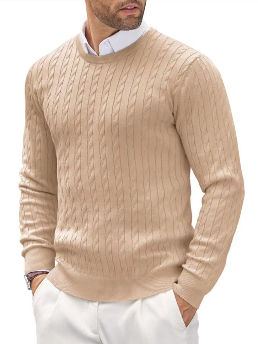 Męski sweter z okrągłym dekoltem w slim fit z przekręconym wzorem, idealny na jesień